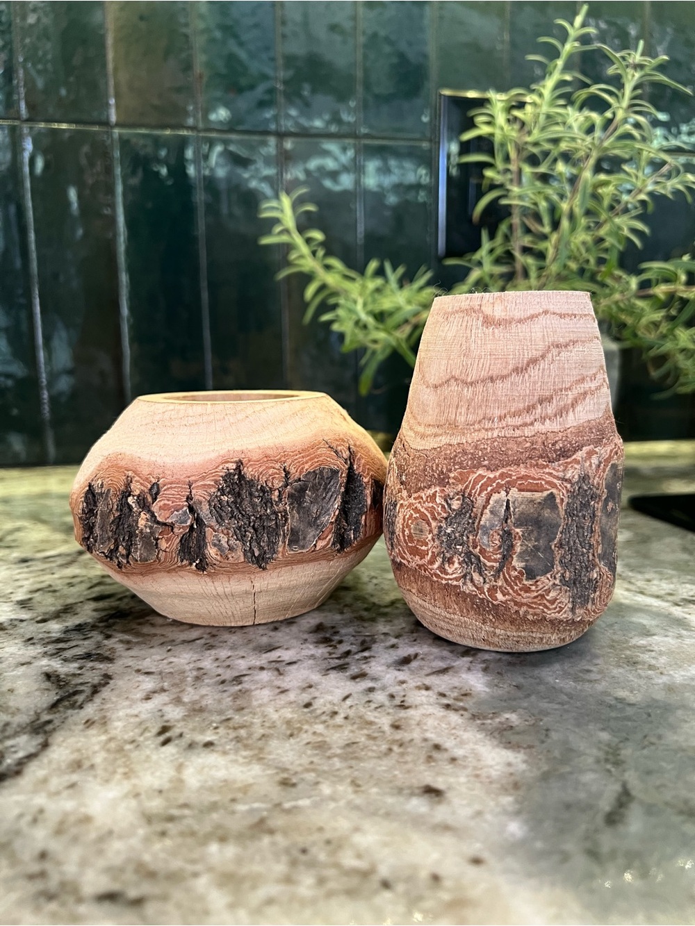 Magnolia Rustic Brown Wood Bark Vases - Set of 2